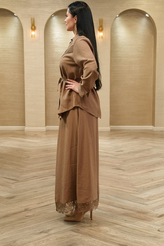Lace Trim Two-Piece Blouse & Maxi Skirt Set