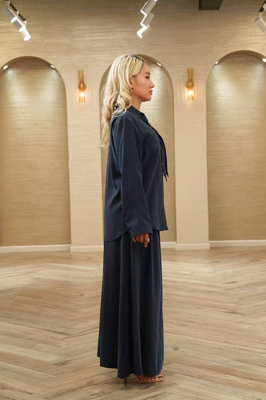 Sophia Tie-Neck Blouse & Maxi Skirt Set