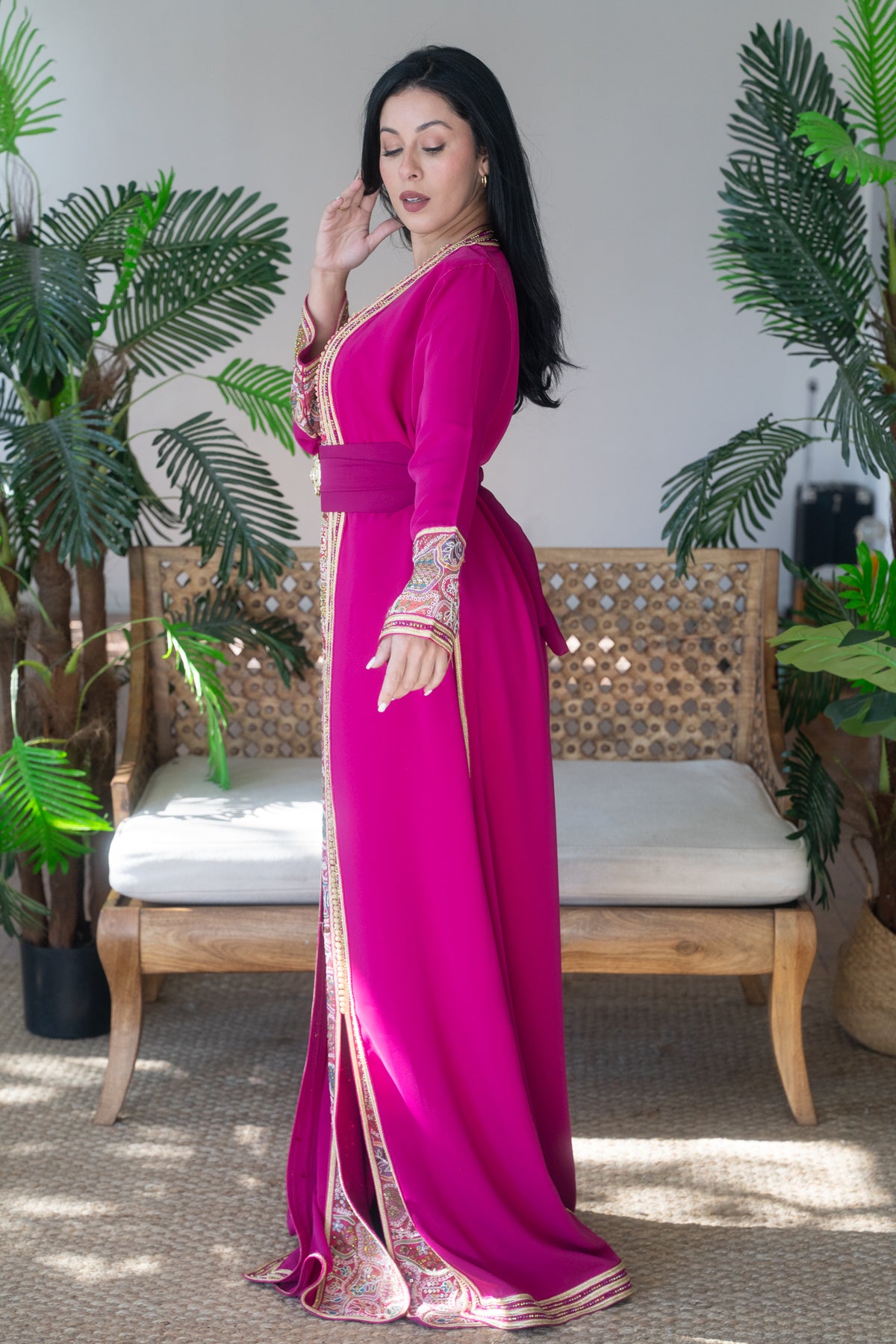 Fuchsia Heritage Embroidered Caftan