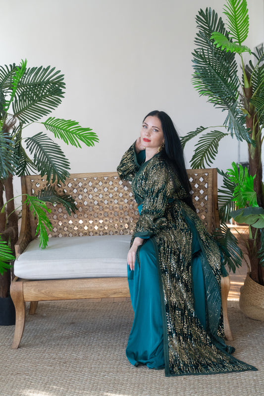 Emerald Gold Sequin Caftan