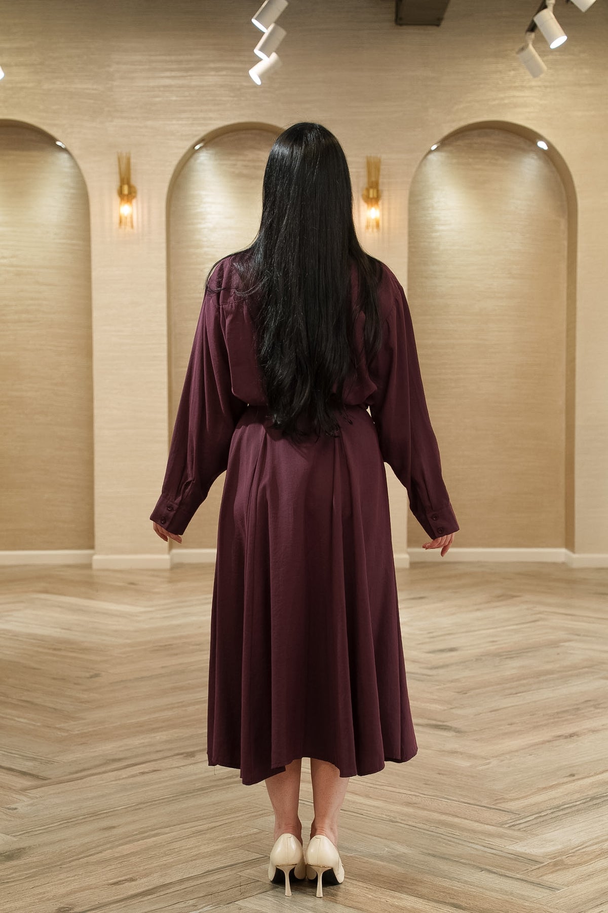 First Angel Bow Blouse & A-Line Midi Skirt 2-Piece Set
