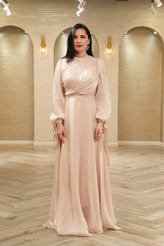 Ethereal Grace Pleated Evening Gown