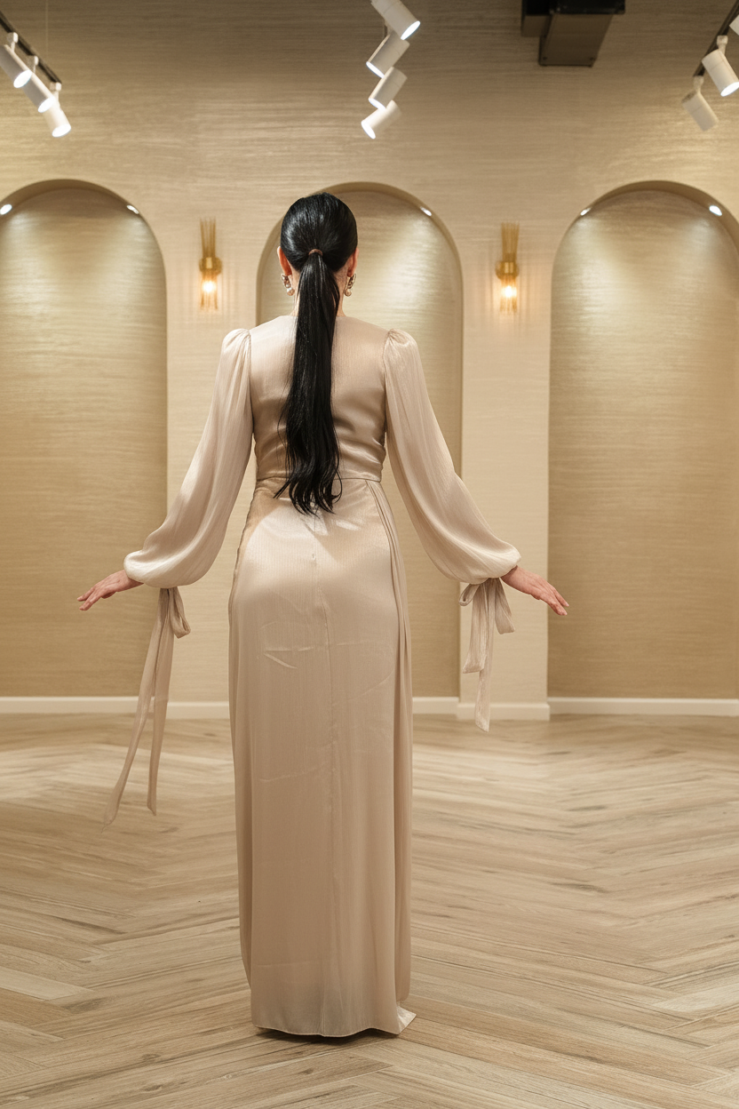Ophelia Draped Organza Evening Gown with Bateau Neckline