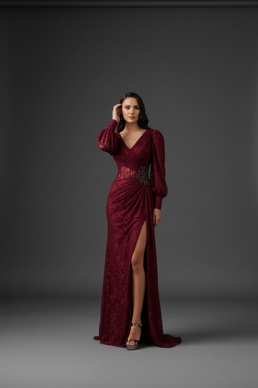 The Celestine Burgundy Gown