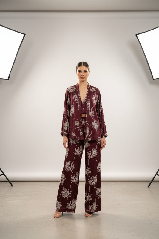 Orfenegro kimono burgundy set