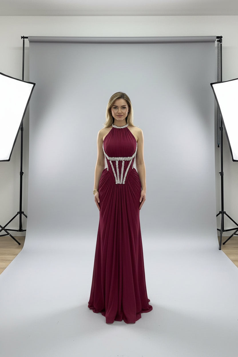 Valencia Burgundy Evening Gown