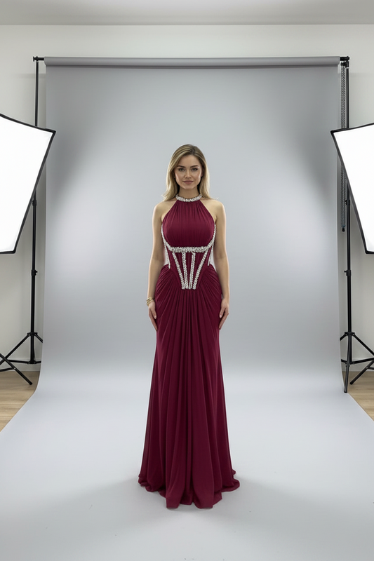 The Valencia Burgundy Evening Gown
