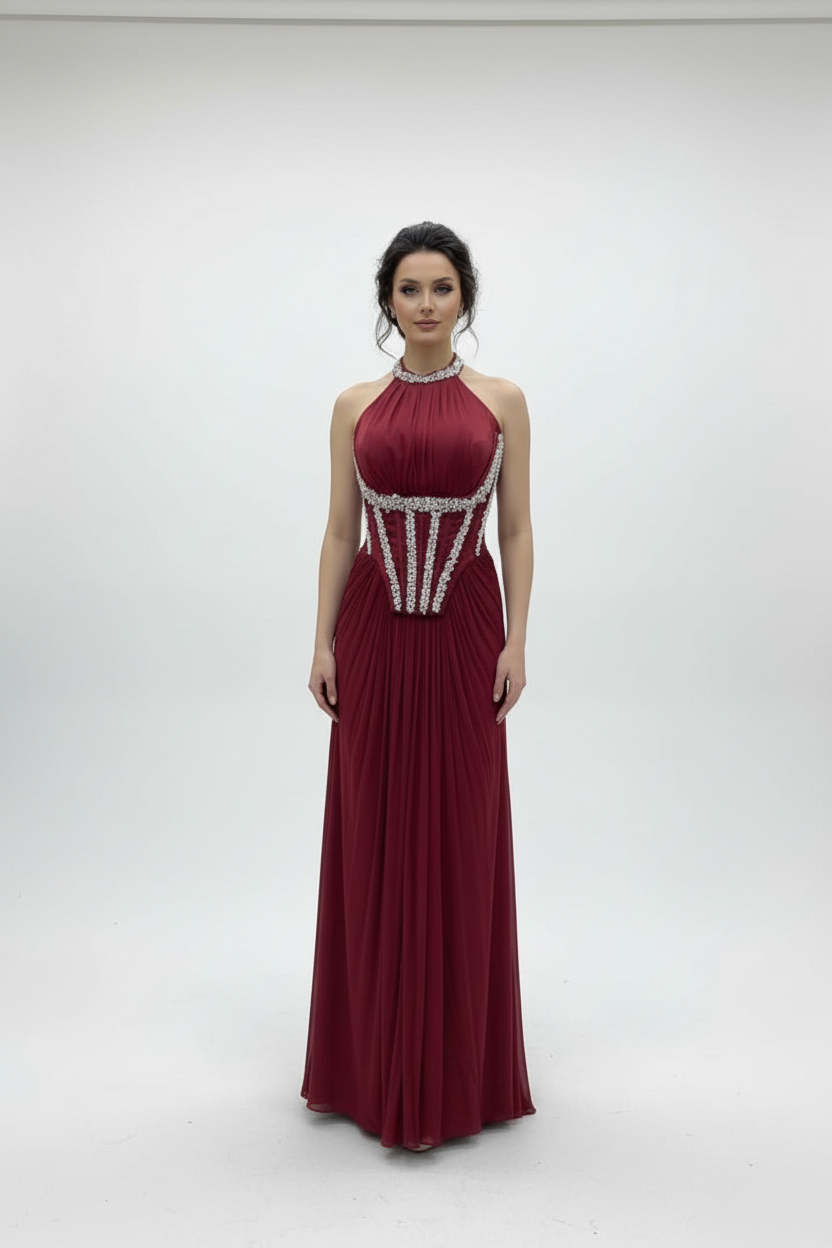 Valencia Burgundy Evening Gown
