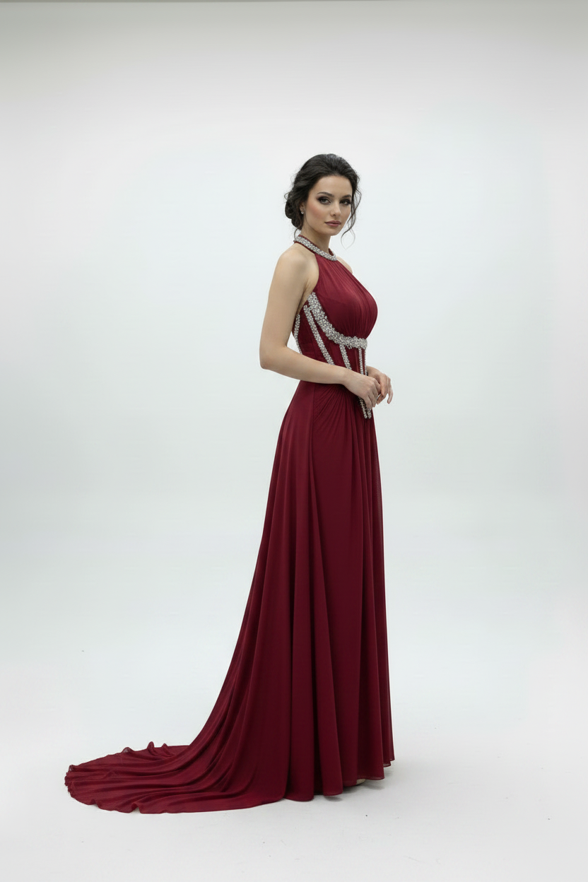 Valencia Burgundy Evening Gown