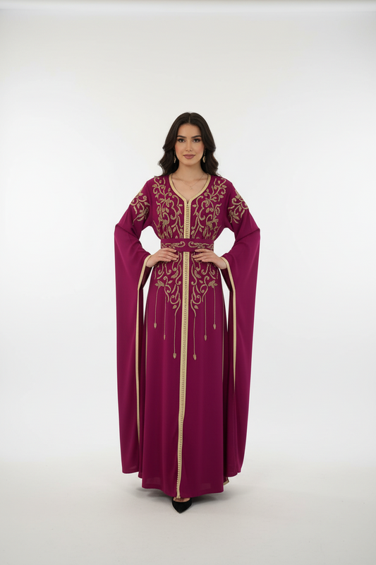 Fushia Handcrafted embroidered Caftan long sleeves