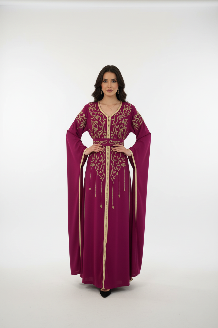 Fuchsia Handcrafted Embroidered Kaftan