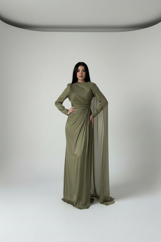 The Olive Cape Shimmer Gown