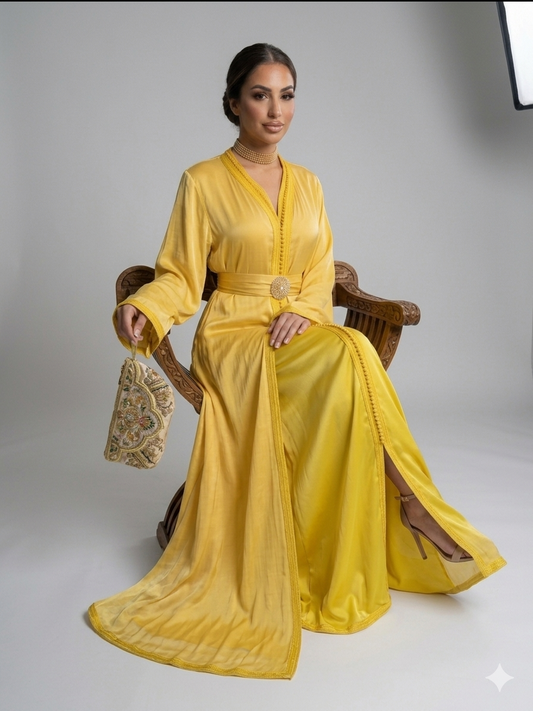 Premium Organza mustard Caftan