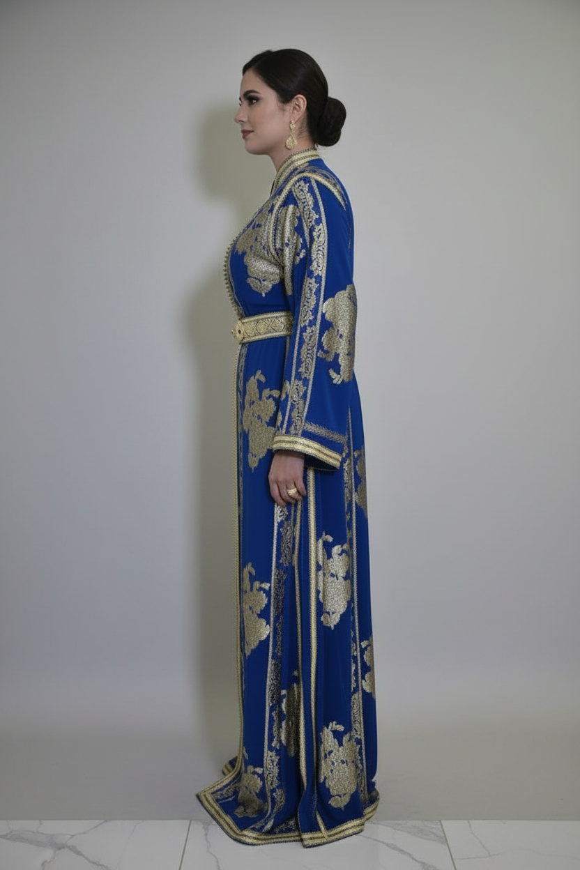 Shiny Blue Tulle Kaftan with Silk Lining