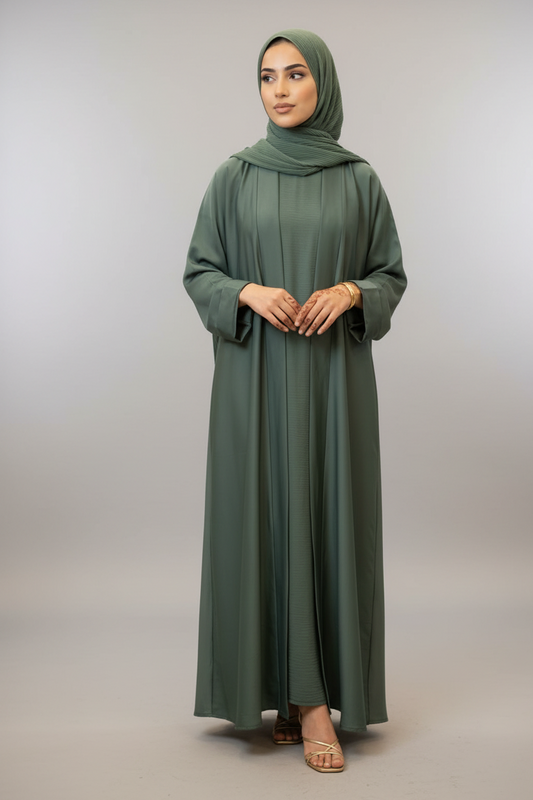 Noor Plain Green Abaya 3pieces