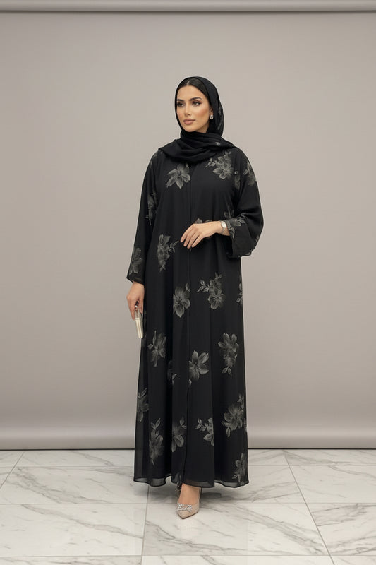 The Noir Bloom Gold Abaya 3 Pieces (Copy)