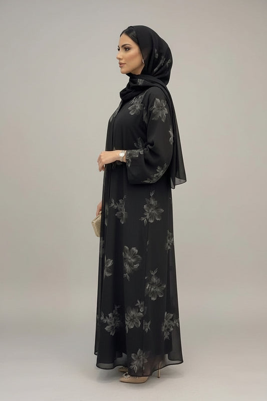 The Noir Bloom Gold Abaya 3 Pieces (Copy)