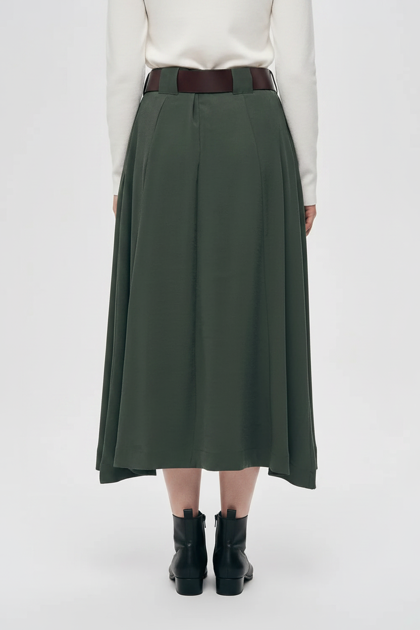 Orfeonegro Belted Pleated Midi Skirt