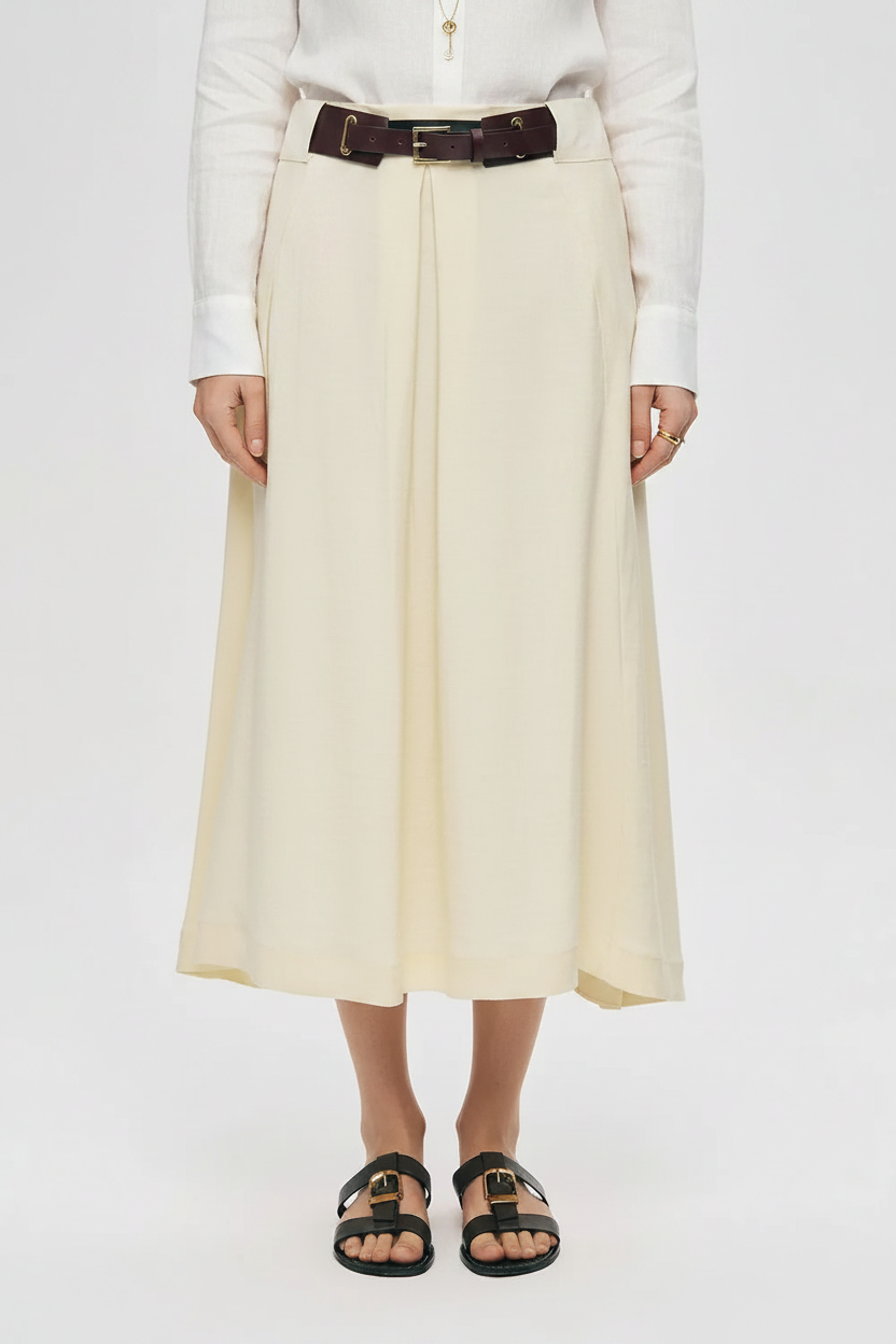 Orfeonegro Belted Pleated Midi Skirt