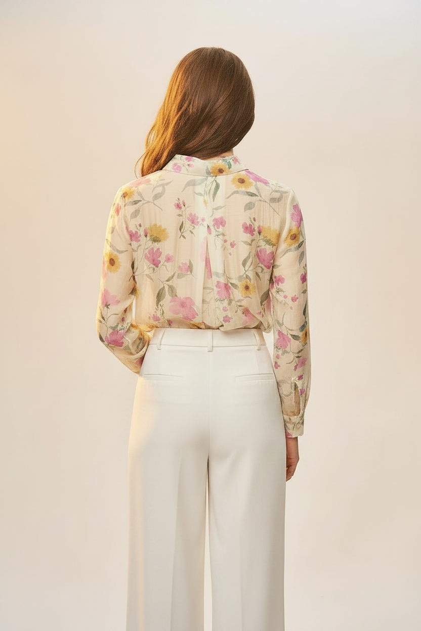 Yellow & Pink Floral Chiffon Shirt