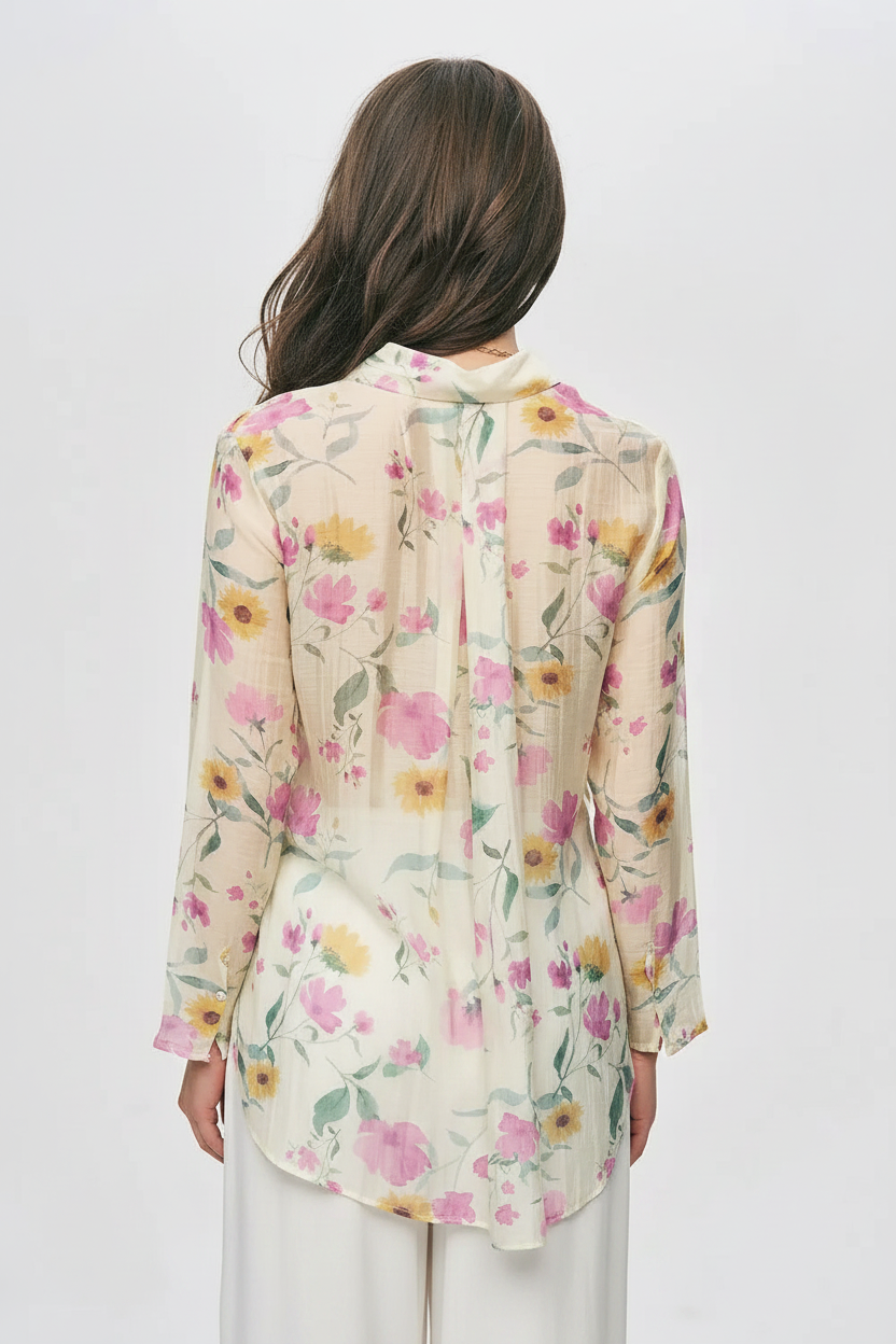 Yellow & Pink Floral Chiffon Shirt