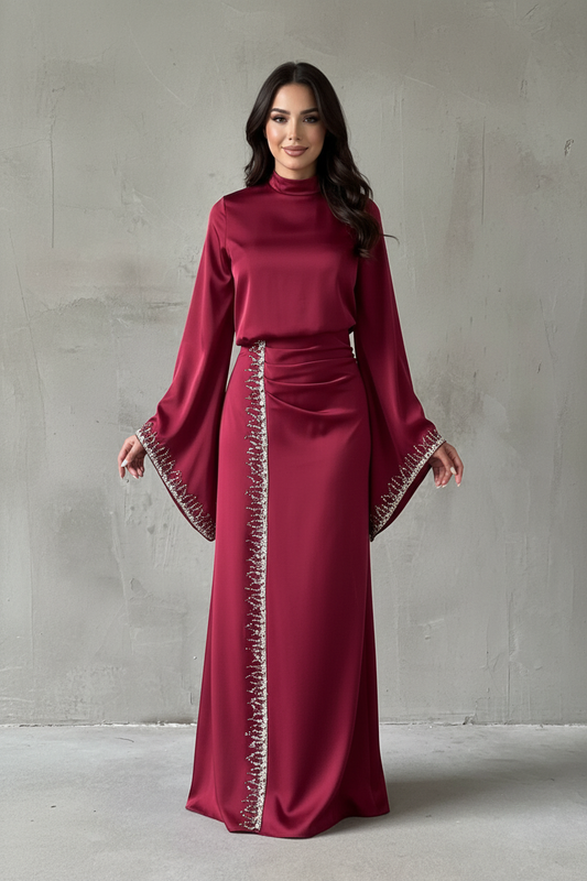 The Red Flowing Sleeve Sparkly Embroidered Satin