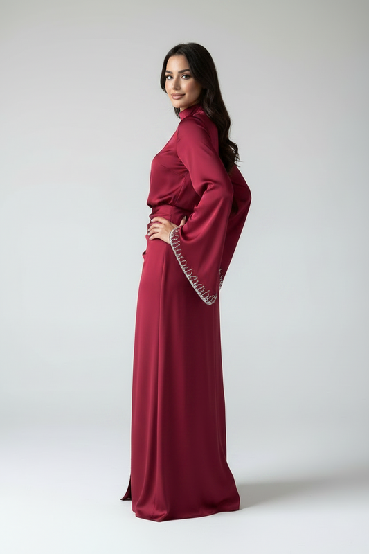 The Red Flowing Sleeve Sparkly Embroidered Satin