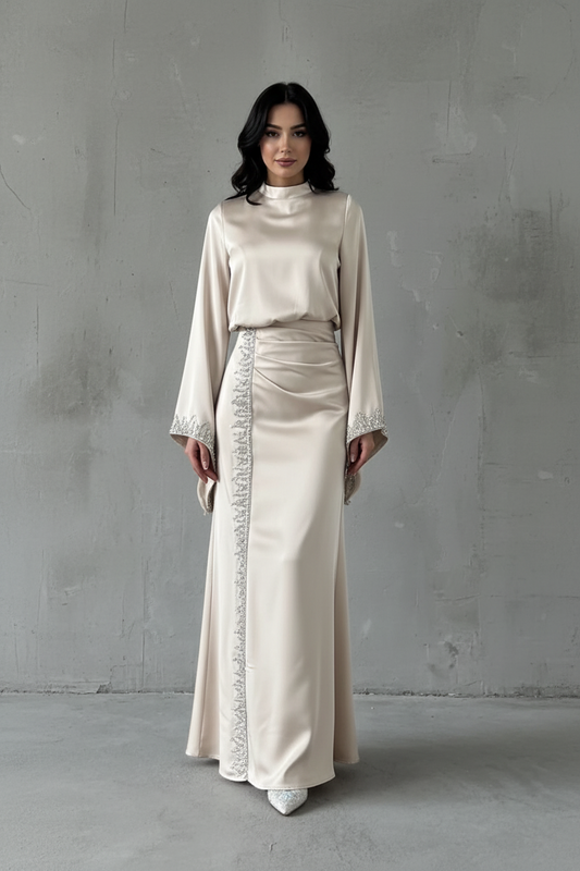 The Grace Flowing Sleeve Sparkly Embroidered Satin