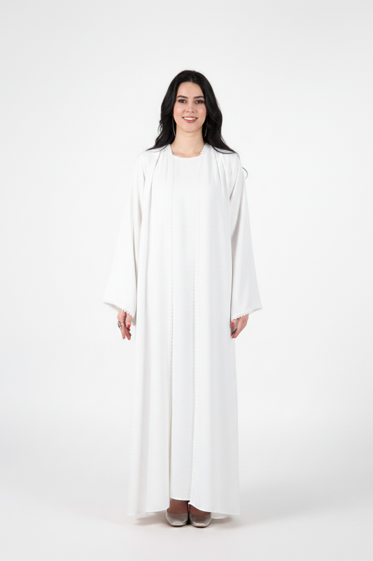 Menatique | Celestial Veil | Ivory Japanese Silk| Luxury Open Abaya