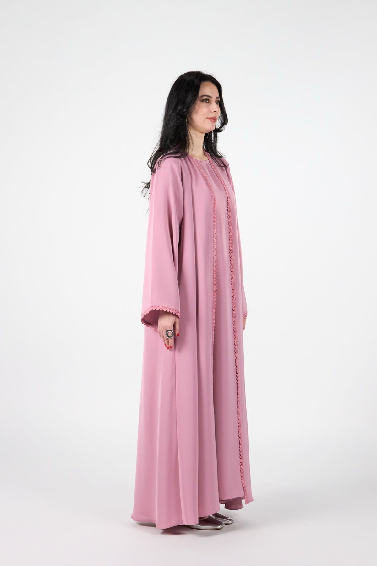 Celestial Veil Rose Aura Open Abaya with Inner Dress