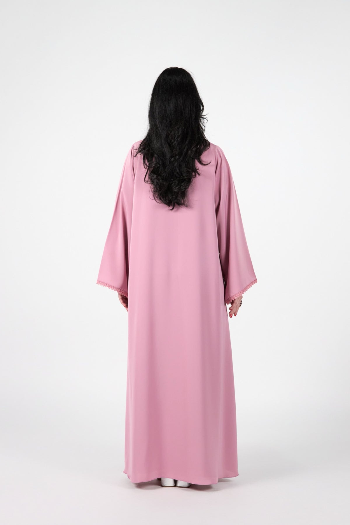 Celestial Veil Rose Aura Open Abaya with Inner Dress