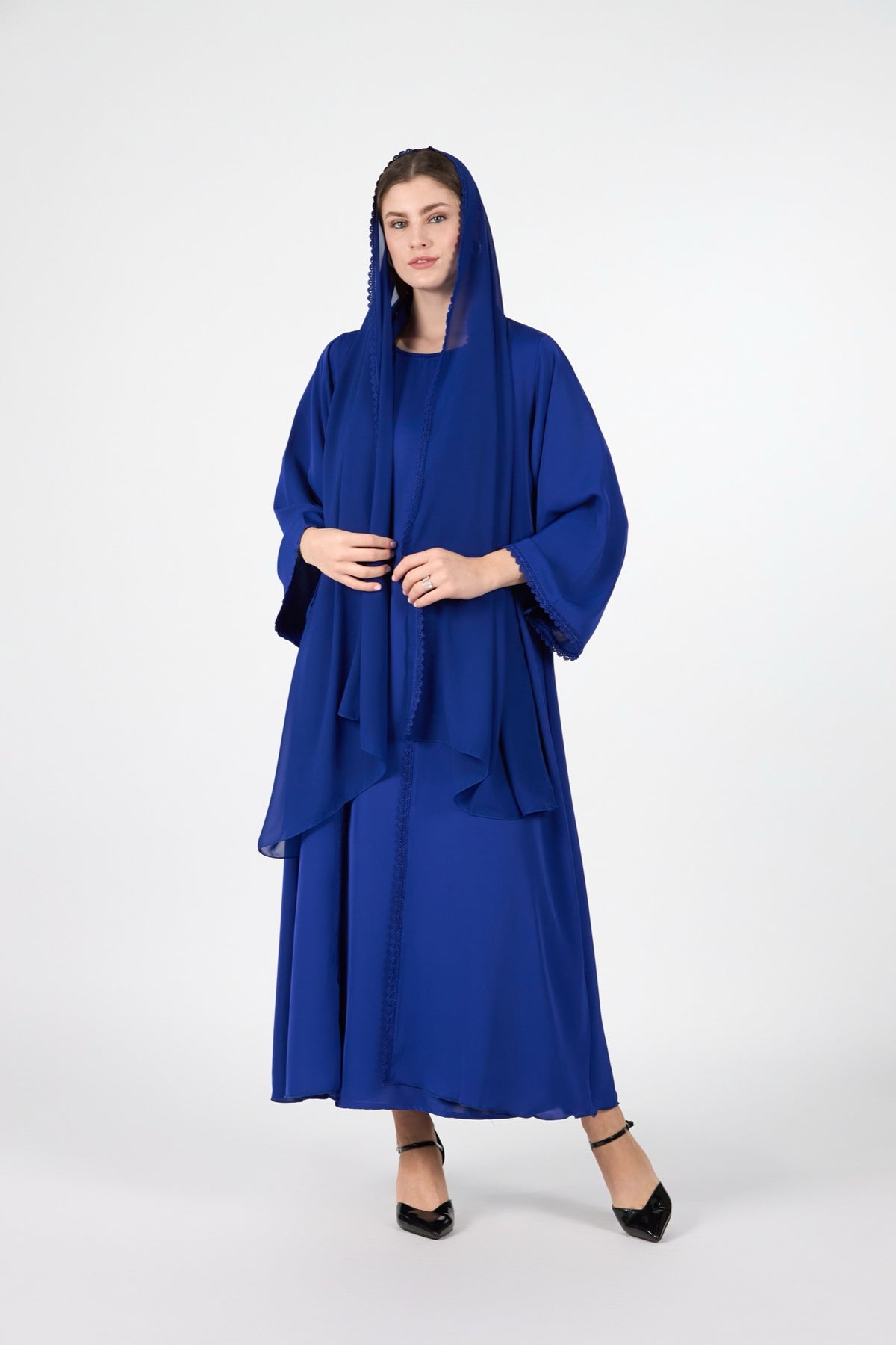 Celestial Veil Sapphire Flow Open Abaya