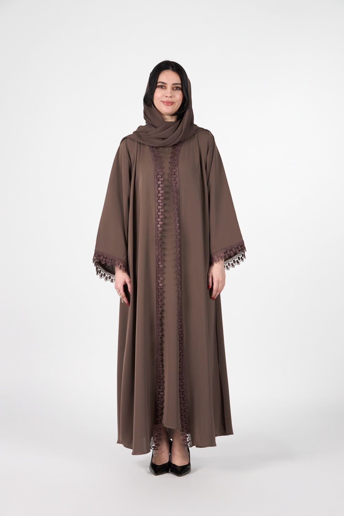 Celestial Veil Cocoa Dusk Open Abaya