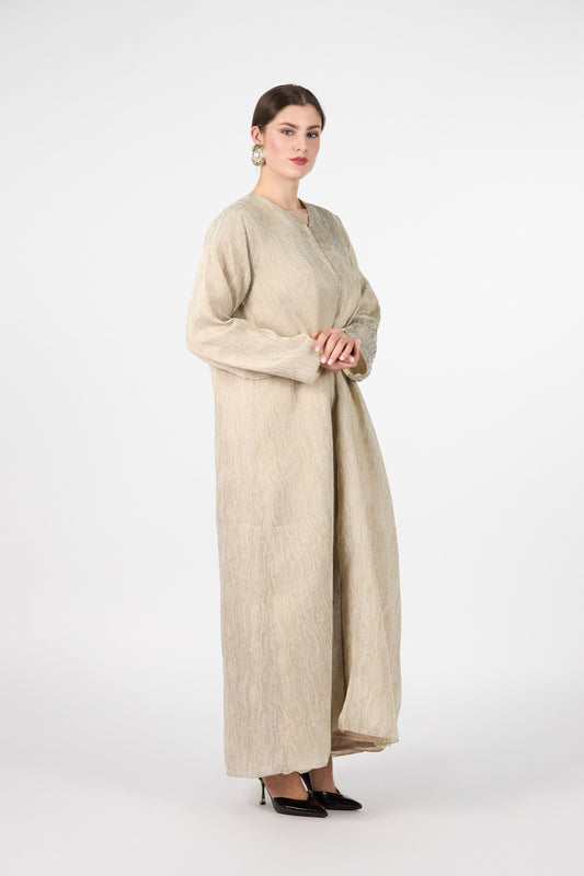 Menatique | Pearl Essence | Golden Veil | Luxury Textured Abaya/3 pieces