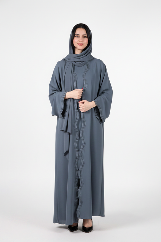 Menatique | Celestial Veil | Slate Whisperer | Luxury Open Abaya