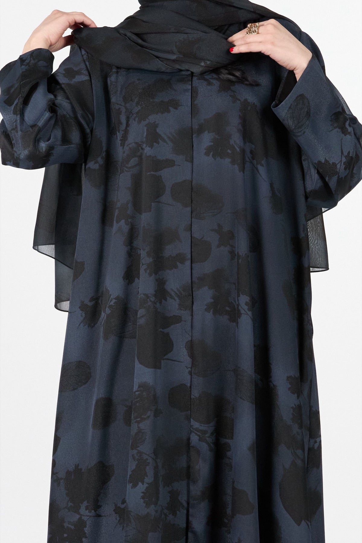 Noir Bloom Midnight Bloom Floral Textured 3-Piece Abaya