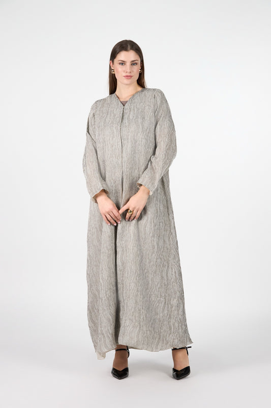 Menatique | Pearl Essence | Silver Sand | Luxury Textured Abaya/3Pieces