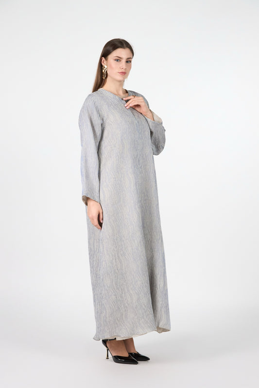 Menatique | Pearl Essence | Frost Veil | Luxury Textured Abaya/3 Pieces