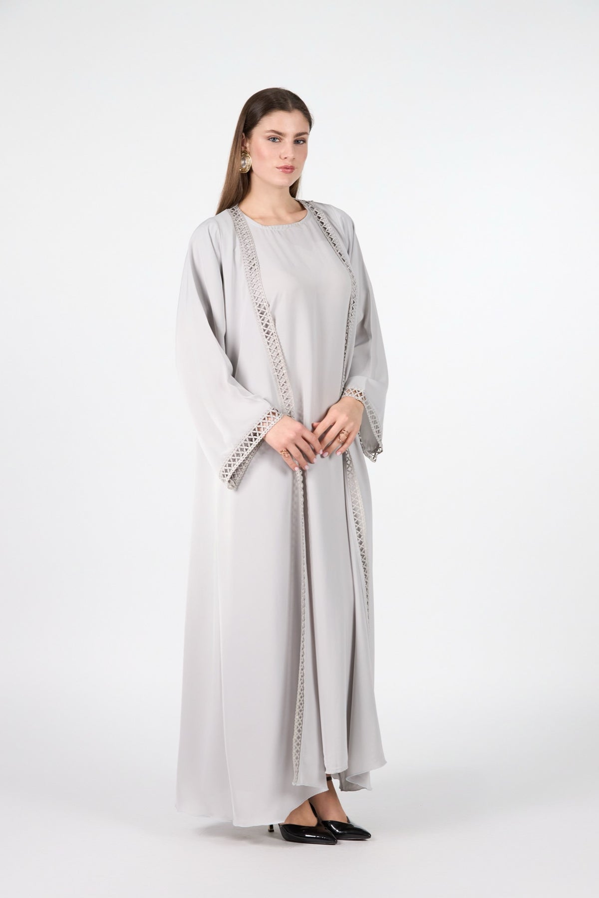 Celestial Veil Silver Whisper Open Abaya
