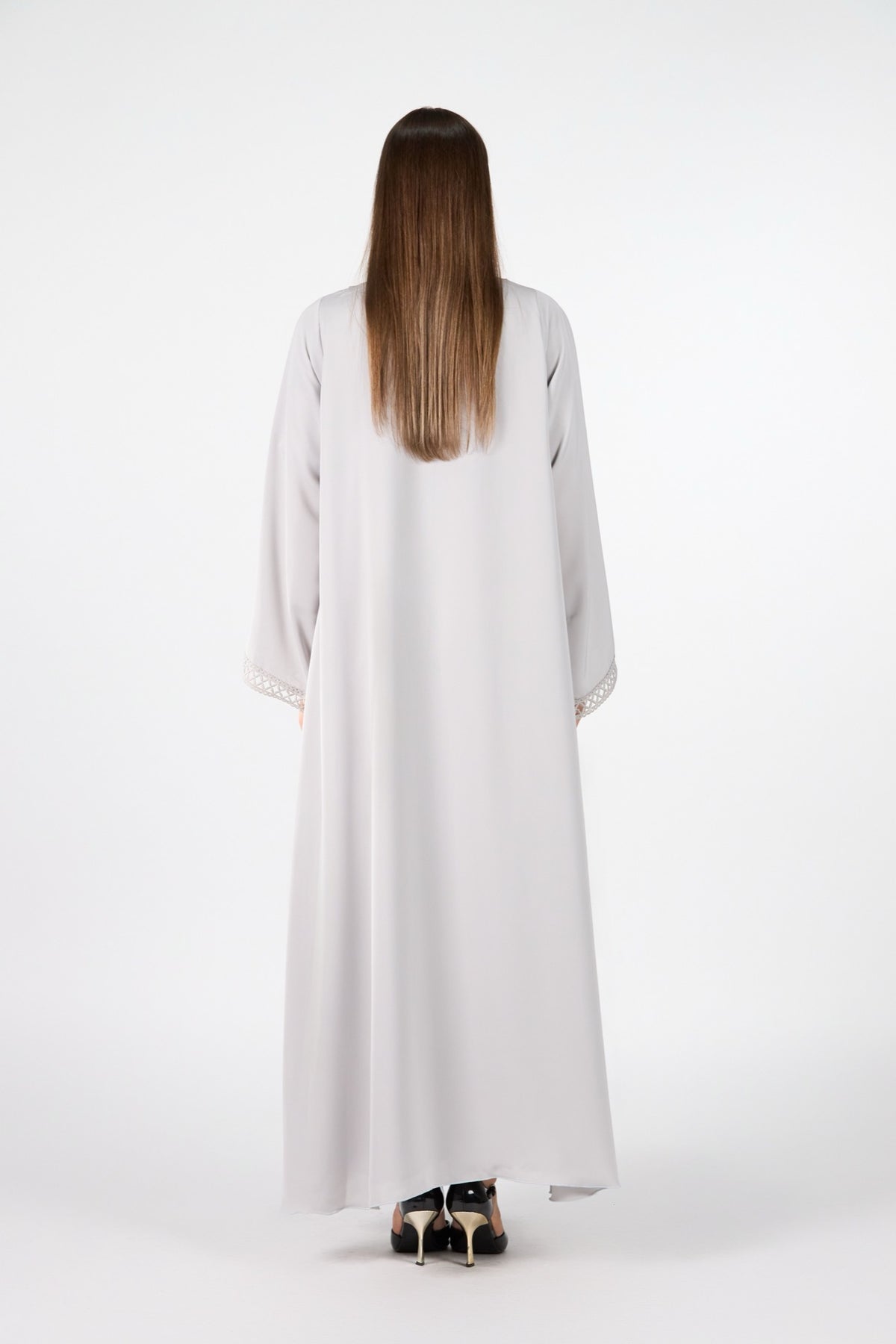 Celestial Veil Silver Whisper Open Abaya