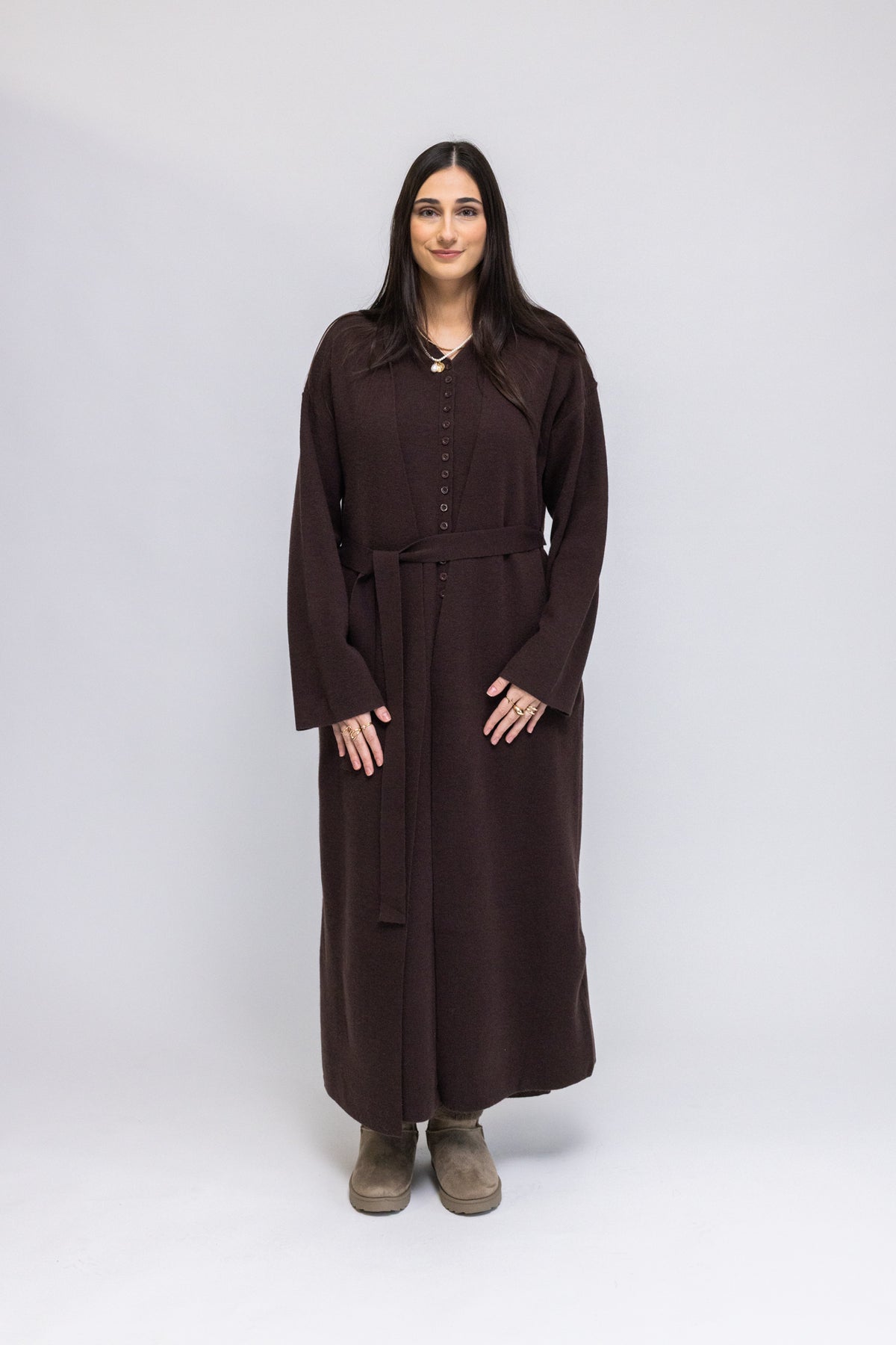 Button-Front Knit Maxi Dress & Longline Cardigan 2-Piece Set