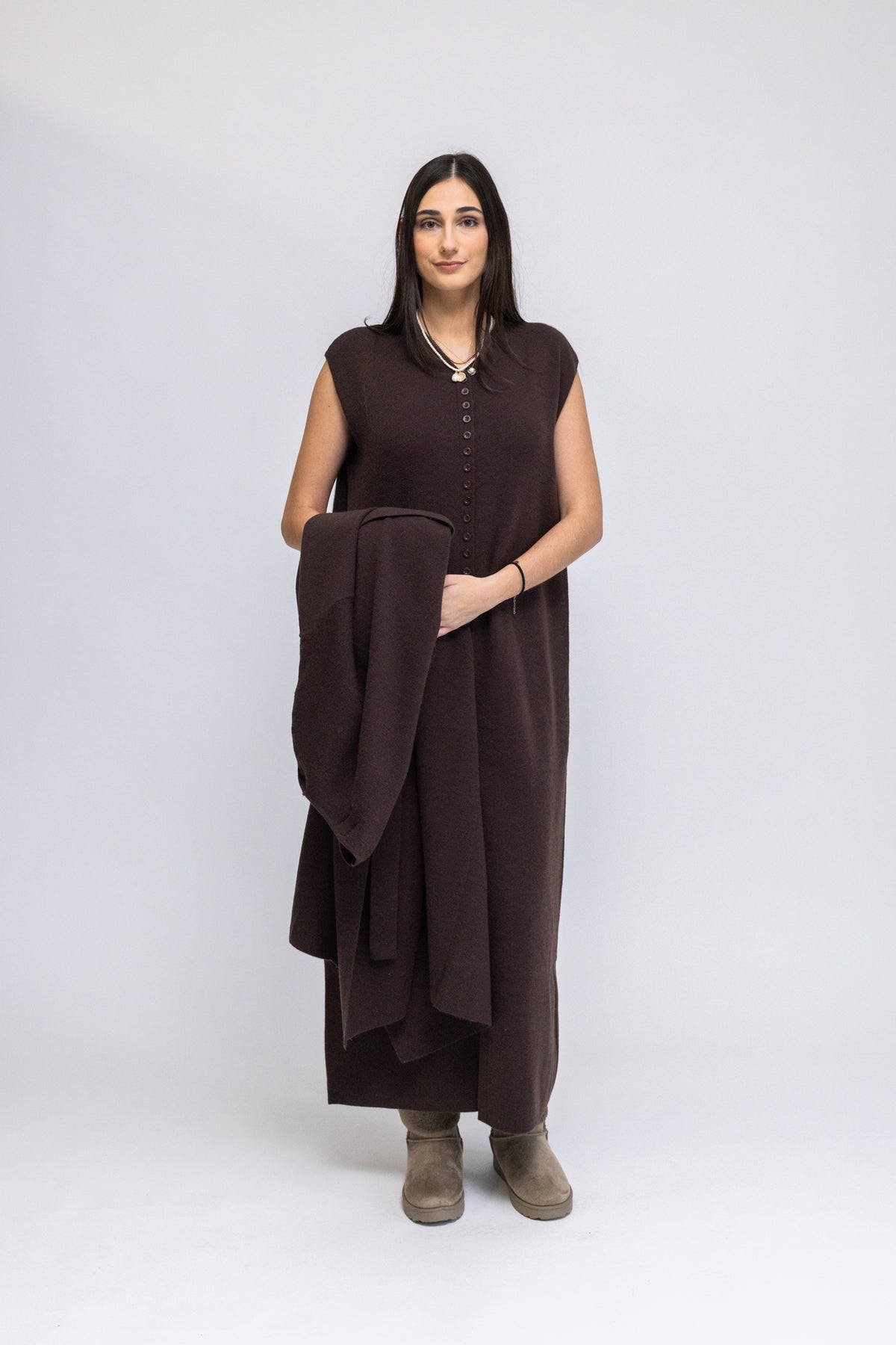 Button-Front Knit Maxi Dress & Longline Cardigan 2-Piece Set