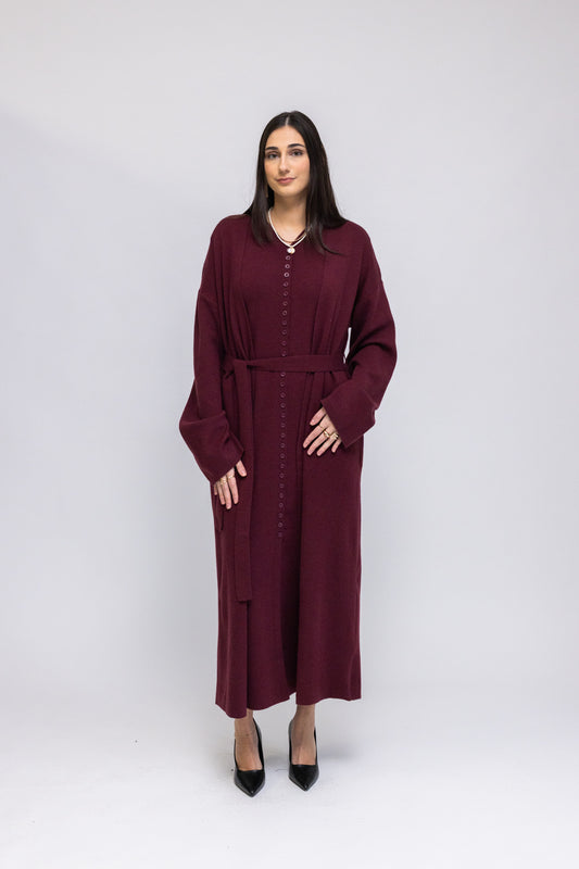 Button-Front Knit Maxi Dress with Matching Cardigan