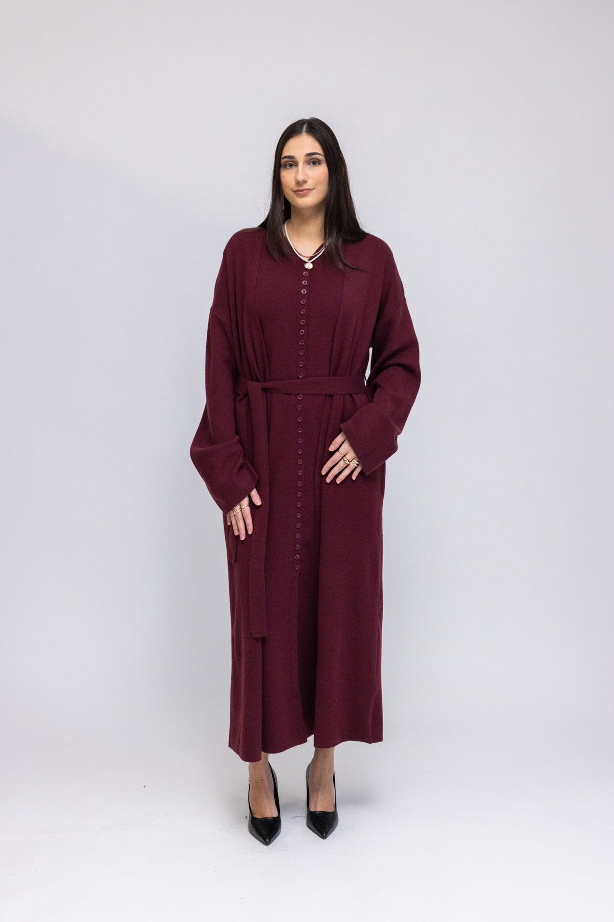 Button-Front Knit Maxi Dress & Longline Cardigan 2-Piece Set