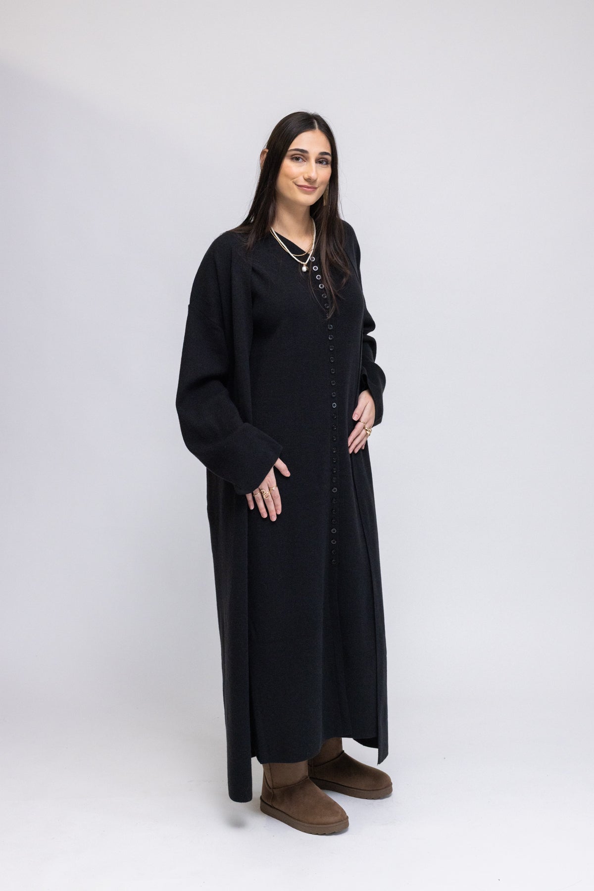 Button-Front Knit Maxi Dress & Longline Cardigan 2-Piece Set