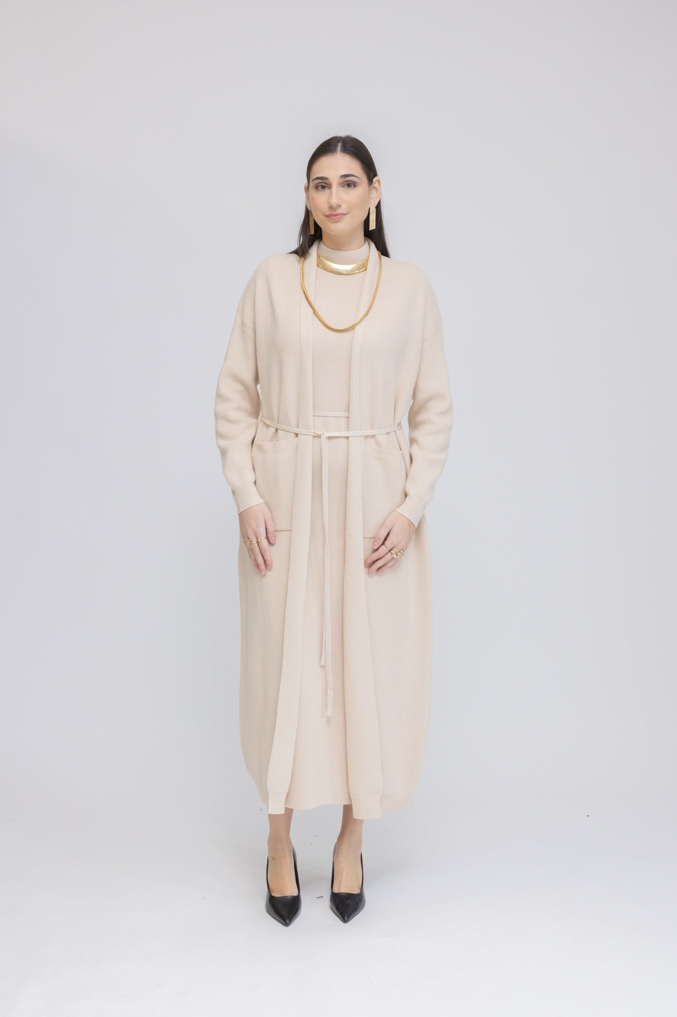 Knit Dress & Cardigan Set Beige / L/XL Knit Dress & Cardigan Set Beige / L/XL