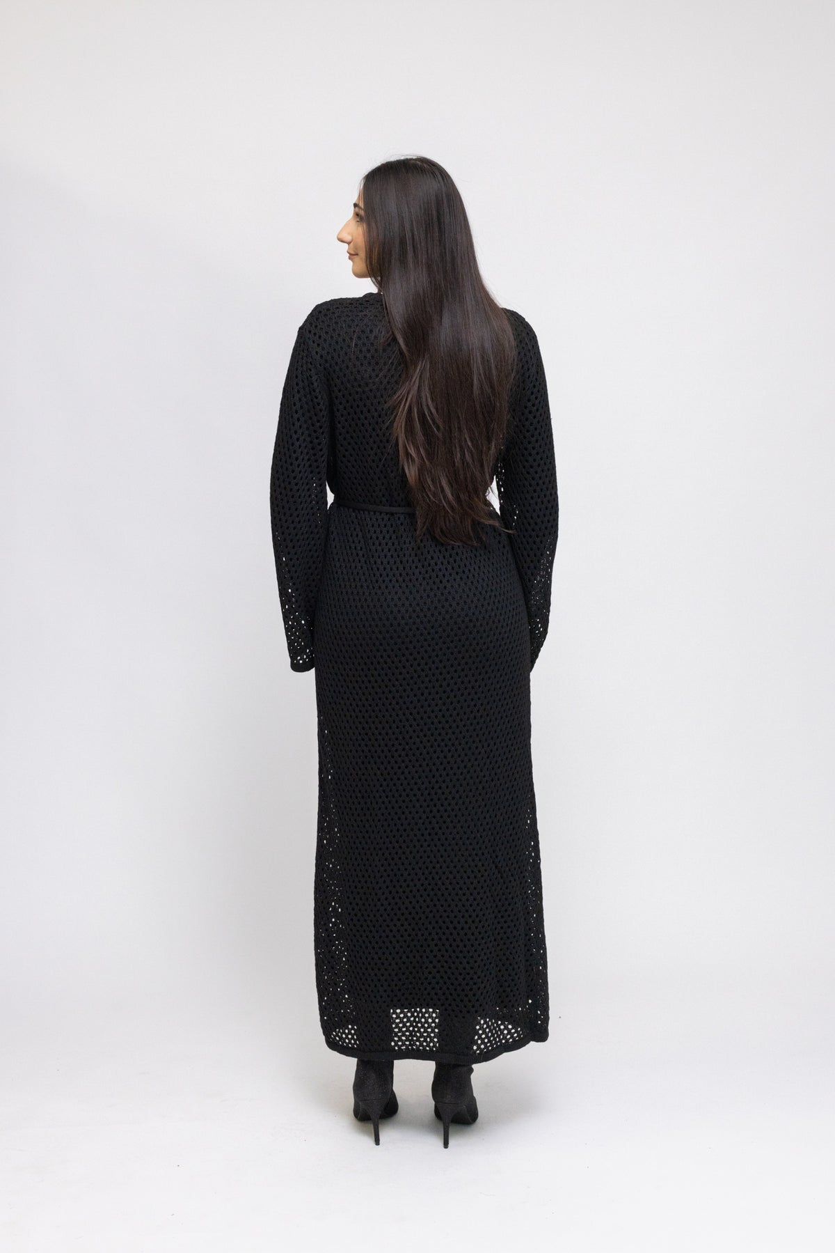 Crochet Maxi Dress with Tie Waist and Under Dress