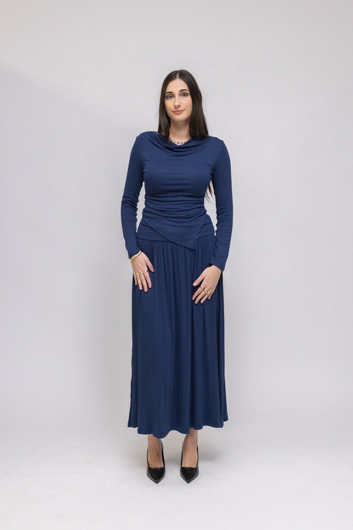 Draped Jersey Top & Midi Skirt 2-Piece Set