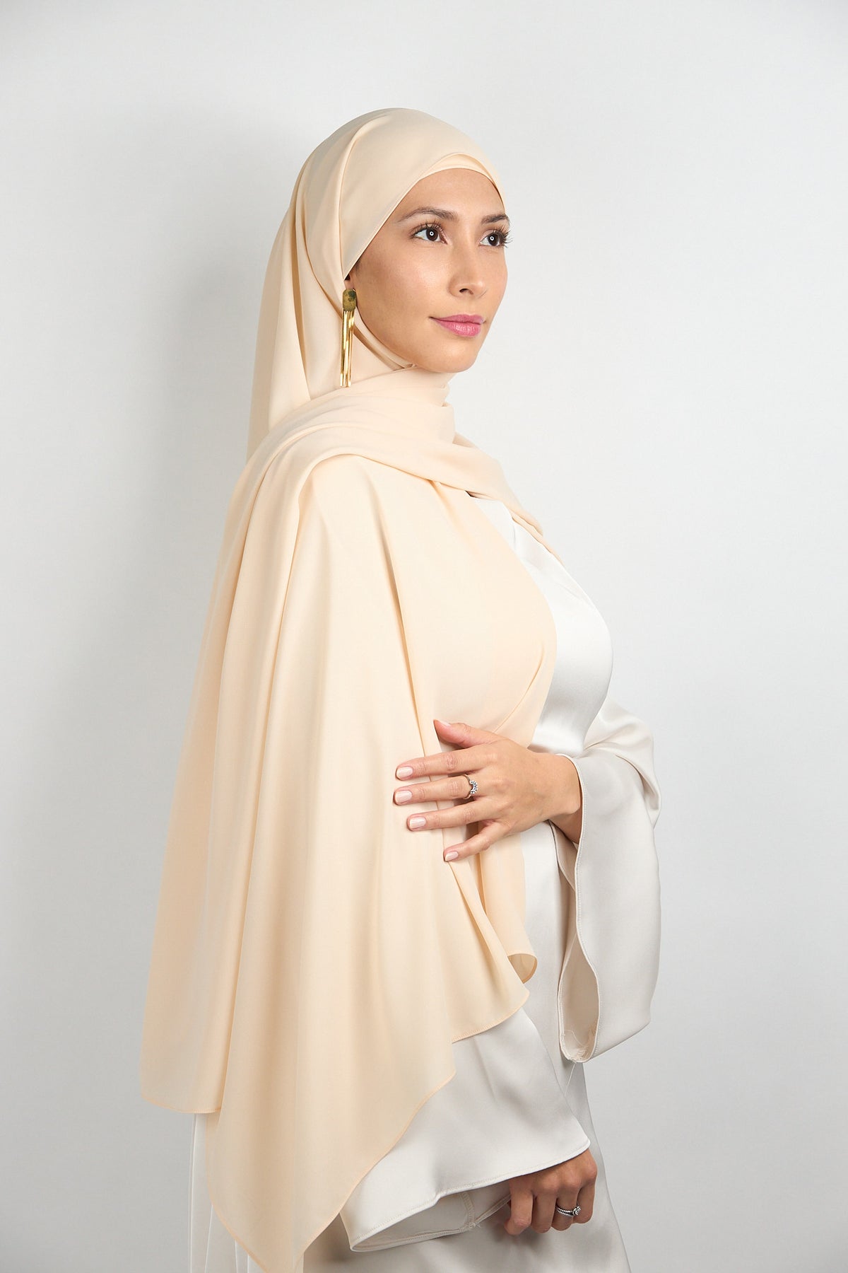Diamond Chiffon Hijab with Matching Undercap Bone Beige 2