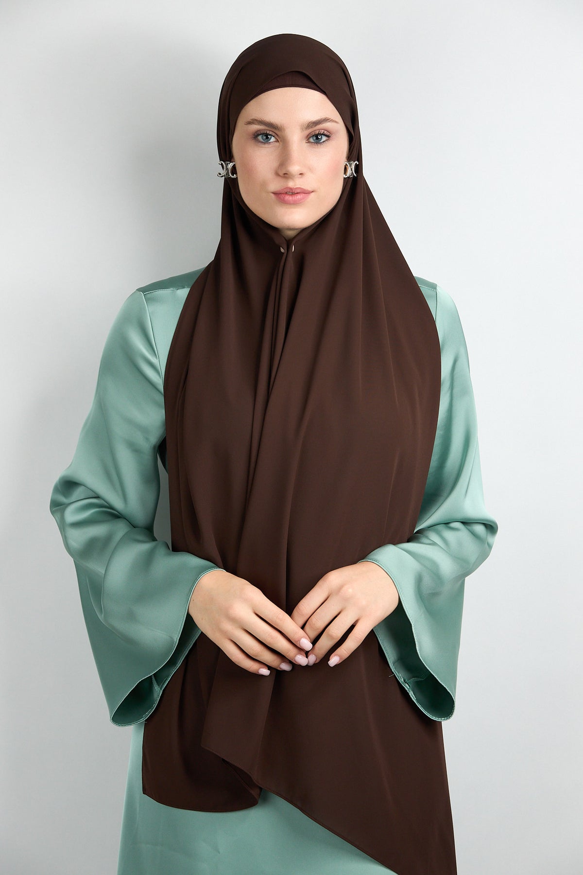 Diamond Chiffon Hijab with Matching Undercap Dark Brown